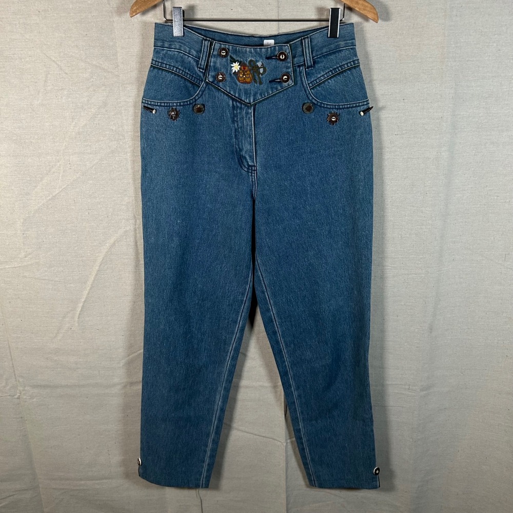 Hammerschmid‎ Sportive Trachtenmode Embroidered High Rise Tapered Jeans Blue 50